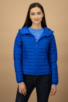 United Colors of Benetton, Geaca cu umplutura de puf si gluga, Albastru royal United Colors of Benetton, Geaca cu umplutura de puf si gluga, Albastru royal