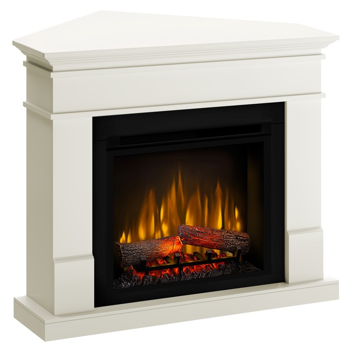 Semineu Lisabona Vanilla drept /colt 110 x 95 x 85cm, cu focar 3D Dimplex XHD23 si sunet