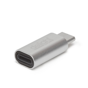 Adaptor mufa Lightning la USB-C, Delight, 23 x 12 x 7 mm, Argintiu Adaptor mufa Lightning la USB-C, Delight, 23 x 12 x 7 mm, Argintiu