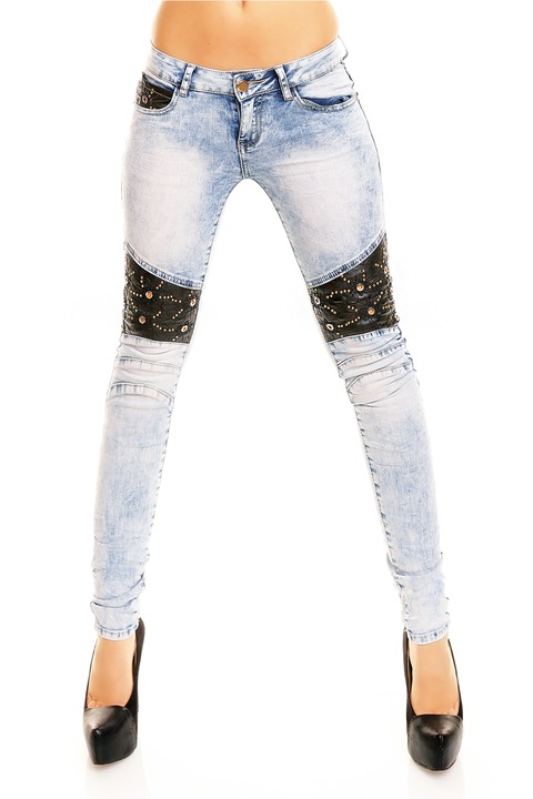 Pantaloni dama, Jeans cu capse si insertii din piele ecologica