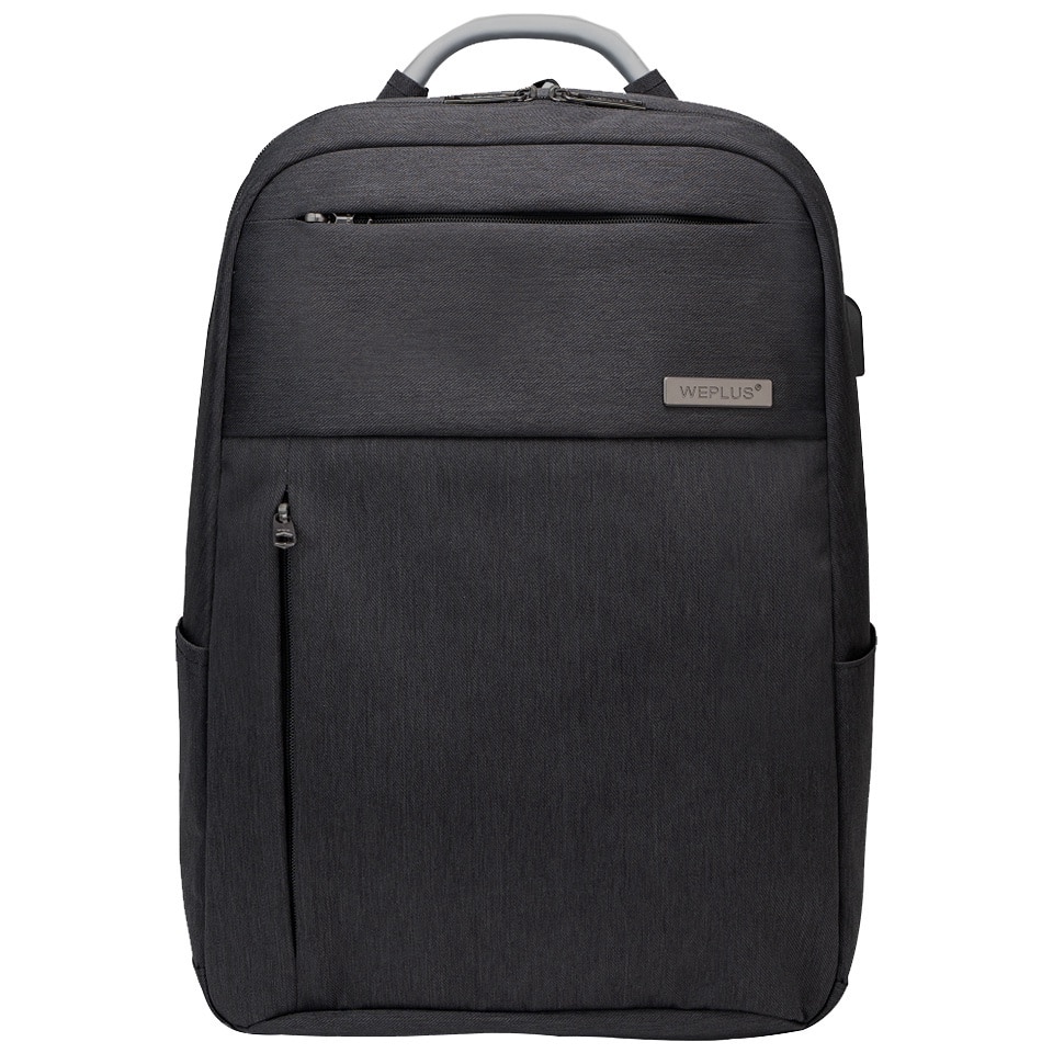 Rucsac laptop 15.6 inch, port USB, rezistent la stropi de apa, sistem fixare pe valiza WEPLUS, WP8199BK, Negru
