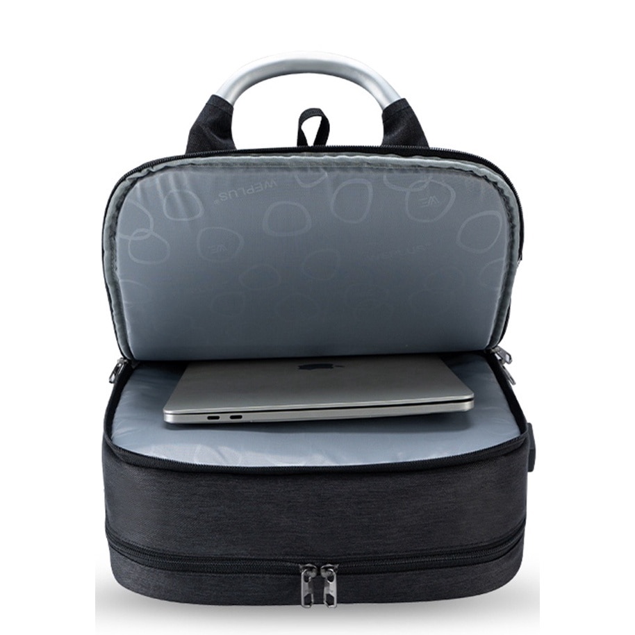 Rucsac laptop 15.6 inch, port USB, rezistent la stropi de apa, sistem fixare pe valiza WEPLUS, WP8199BK, Negru