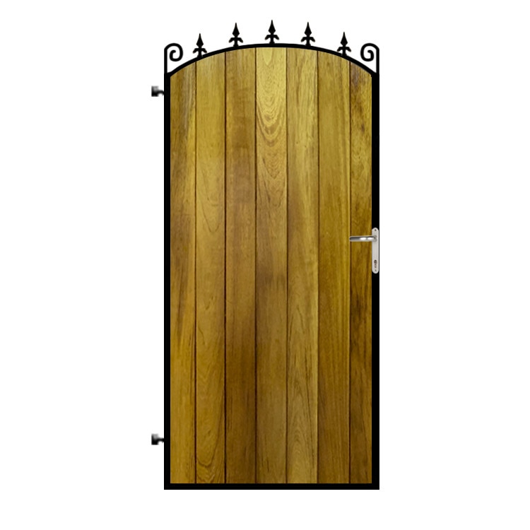 Poarta pietonala din otel si lemn, model PP-15, 900x1800 mm, vopsita cu lac pentru lemn in diferite nuante