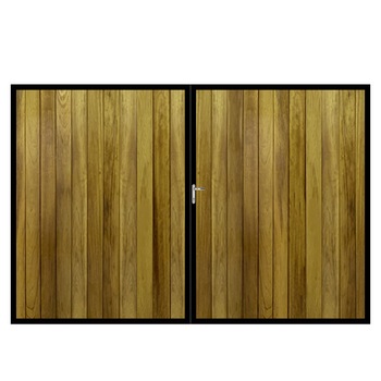 Poarta batanta din otel si lemn, model PB-01, 3500 x1800 mm, vopsita cu lac pentru lemn in diferite nuante Poarta batanta din otel si lemn, model PB-01, 3500 x1800 mm, vopsita cu lac pentru lemn in diferite nuante