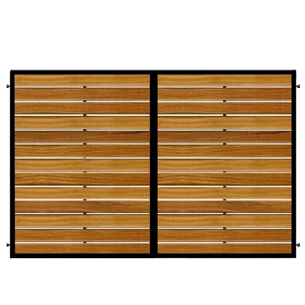 Poarta batanta din otel si lemn, model PB-06, 3500 x1800 mm, vopsita cu lac pentru lemn in diferite nuante