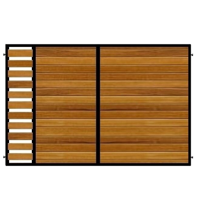 Poarta batanta din otel si lemn, model PB-07, 3500 x1800 mm, vopsita cu lac pentru lemn in diferite nuante