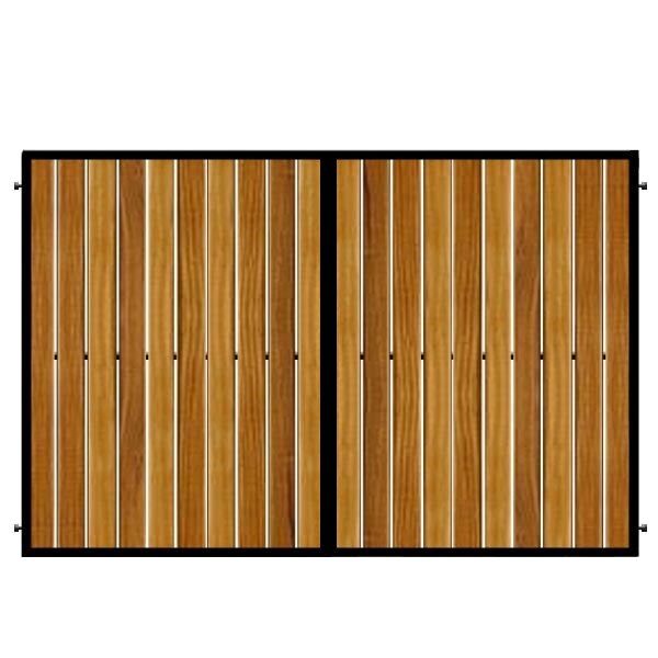 Poarta batanta din otel si lemn, model PB-05, 3500 x1800 mm, vopsita cu lac pentru lemn in diferite nuante