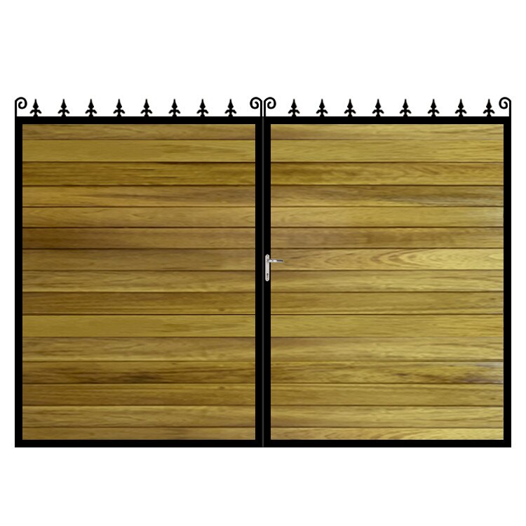 Poarta batanta din otel si lemn, model PB-04, 3500 x1800 mm, vopsita cu lac pentru lemn in diferite nuante