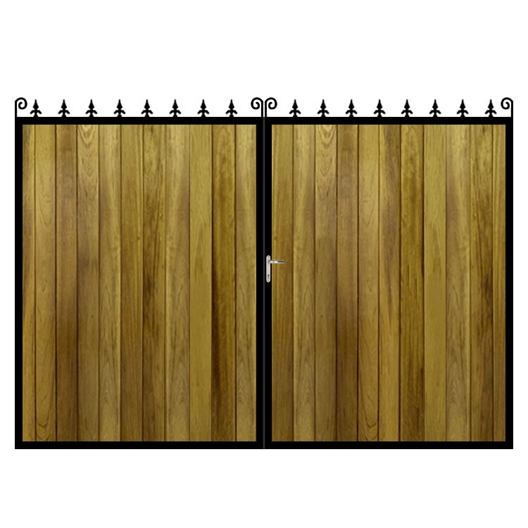 Poarta batanta din otel si lemn, model PB-03, 3500 x1800 mm, vopsita cu lac pentru lemn in diferite nuante