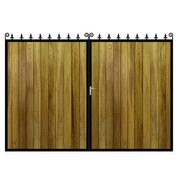 Poarta batanta din otel si lemn, model PB-03, 3500 x1800 mm, vopsita cu lac pentru lemn in diferite nuante Poarta batanta din otel si lemn, model PB-03, 3500 x1800 mm, vopsita cu lac pentru lemn in diferite nuante