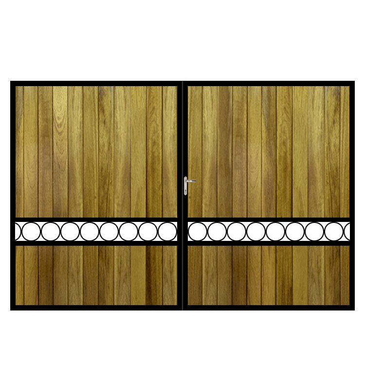 Poarta batanta din otel si lemn, model PB-09, 3500 x1800 mm, vopsita cu lac pentru lemn in diferite nuante