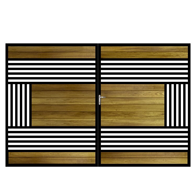 Poarta batanta din otel si lemn, model PB-11, 3500 x1800 mm, vopsita cu lac pentru lemn in diferite nuante