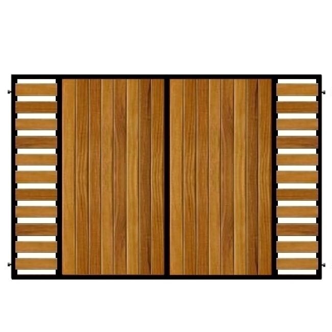 Poarta batanta din otel si lemn, model PB-12, 3500 x1800 mm, vopsita cu lac pentru lemn in diferite nuante