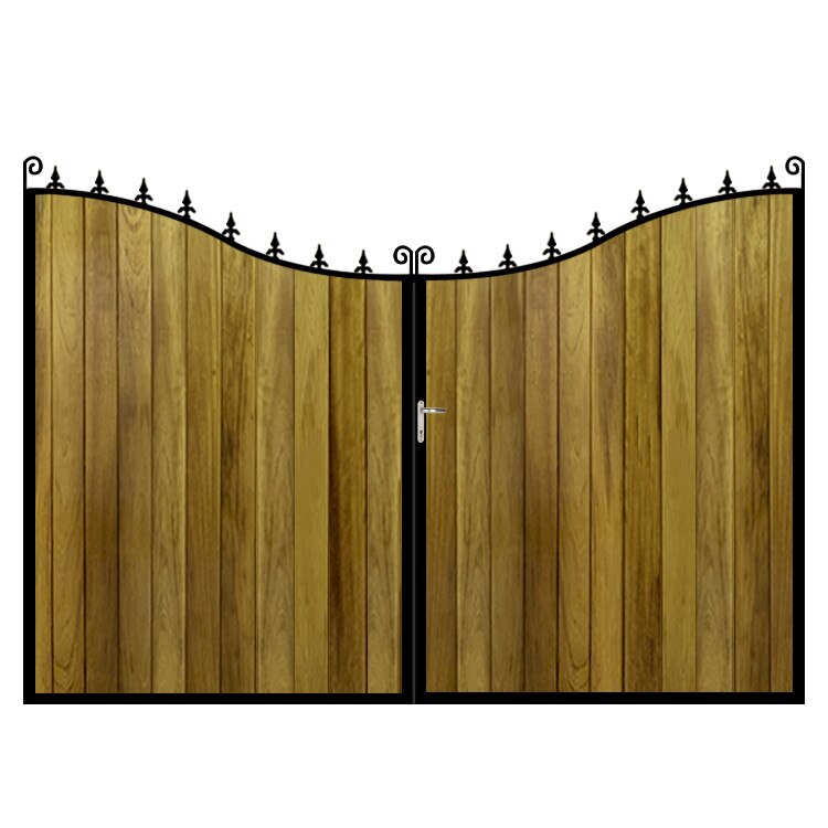 Poarta batanta din otel si lemn, model PB-17, 3500 x1800 mm, vopsita cu lac pentru lemn in diferite nuante