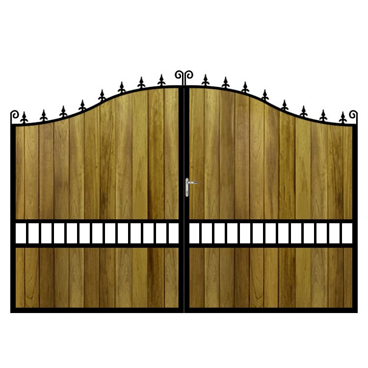 Poarta batanta din otel si lemn, model PB-23, 3500 x1800 mm, vopsita cu lac pentru lemn in diferite nuante