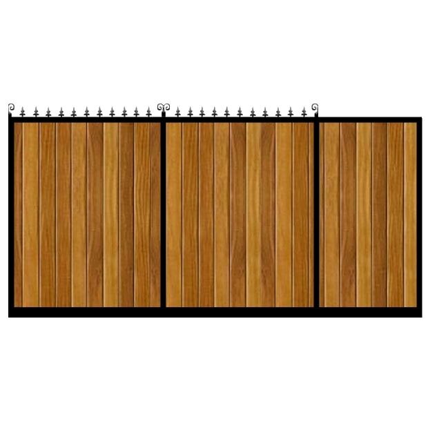 Poarta culisanta din otel si lemn, model PC-07, 4000x1800 mm, vopsita cu lac pentru lemn in diferite nuante