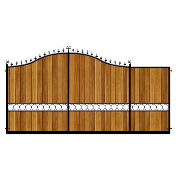 Poarta culisanta din otel si lemn, model PC-13, 4000x1800 mm, vopsita cu lac pentru lemn in diferite nuante