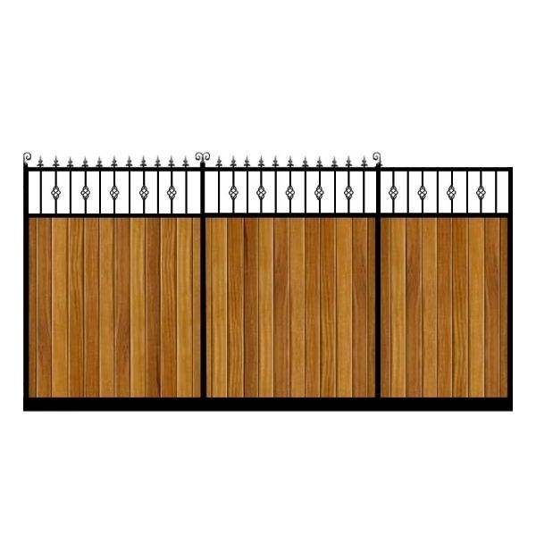 Poarta culisanta din otel si lemn, model PC-17, 4000x1800 mm, vopsita cu lac pentru lemn in diferite nuante