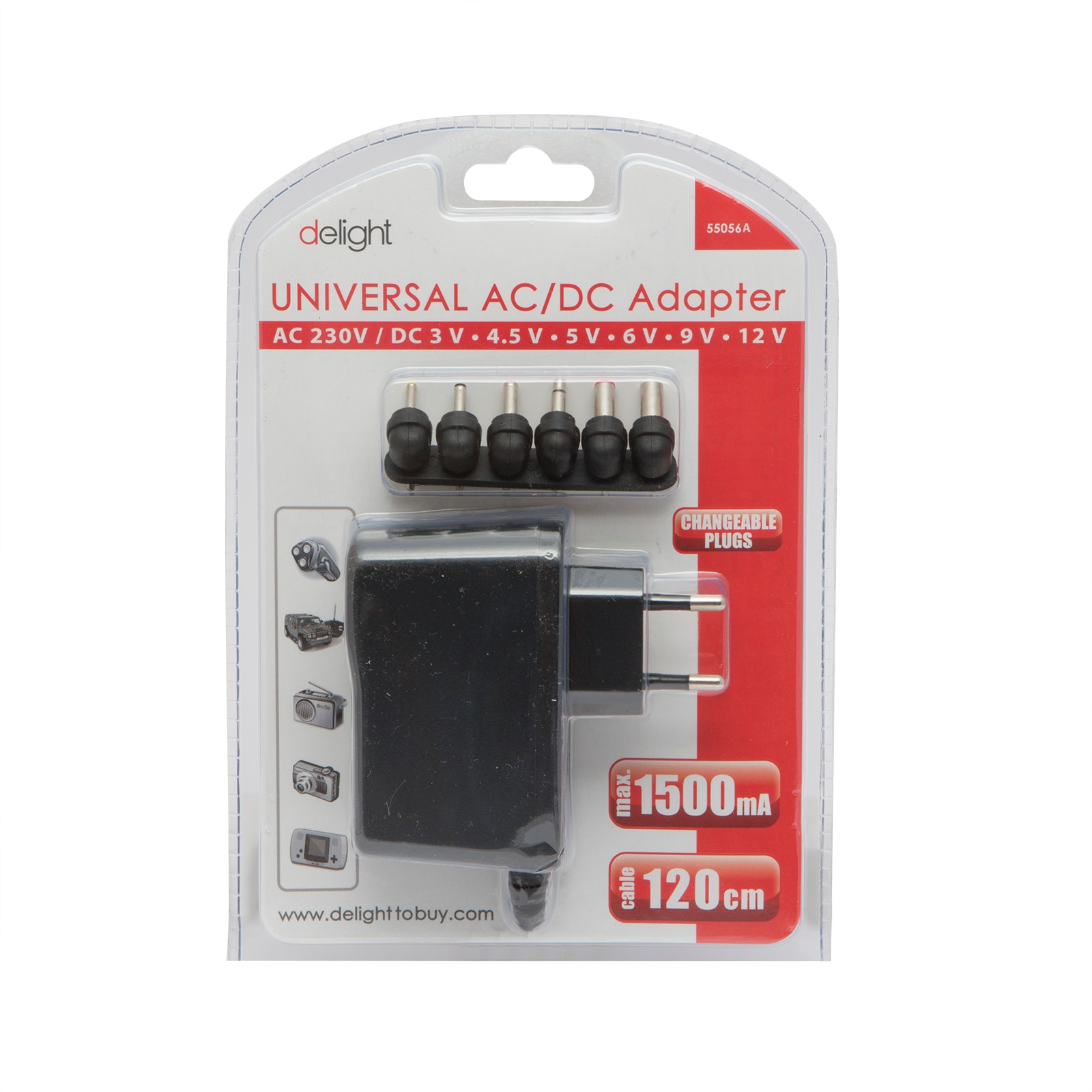 Adaptor universal, Delight, Prize DC interschimbabile, 12 W, Negru