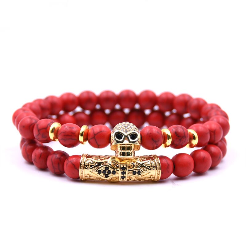Bratara barbati MYSTYLE Piko Stone Skull Red Bakelite