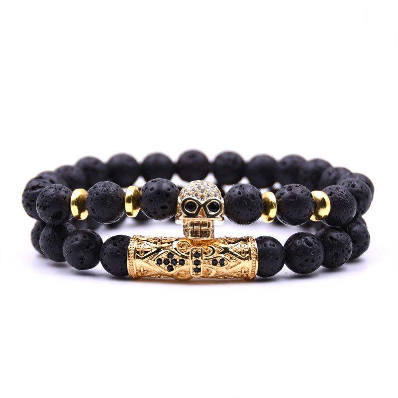 Bratara barbati MYSTYLE Piko Stone Skull Black Bakelite