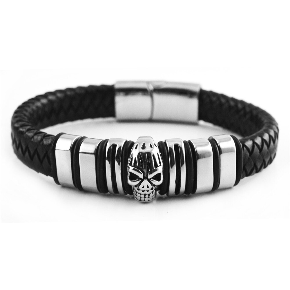 Bratara barbati MYSTYLE Black Skull piele naturala