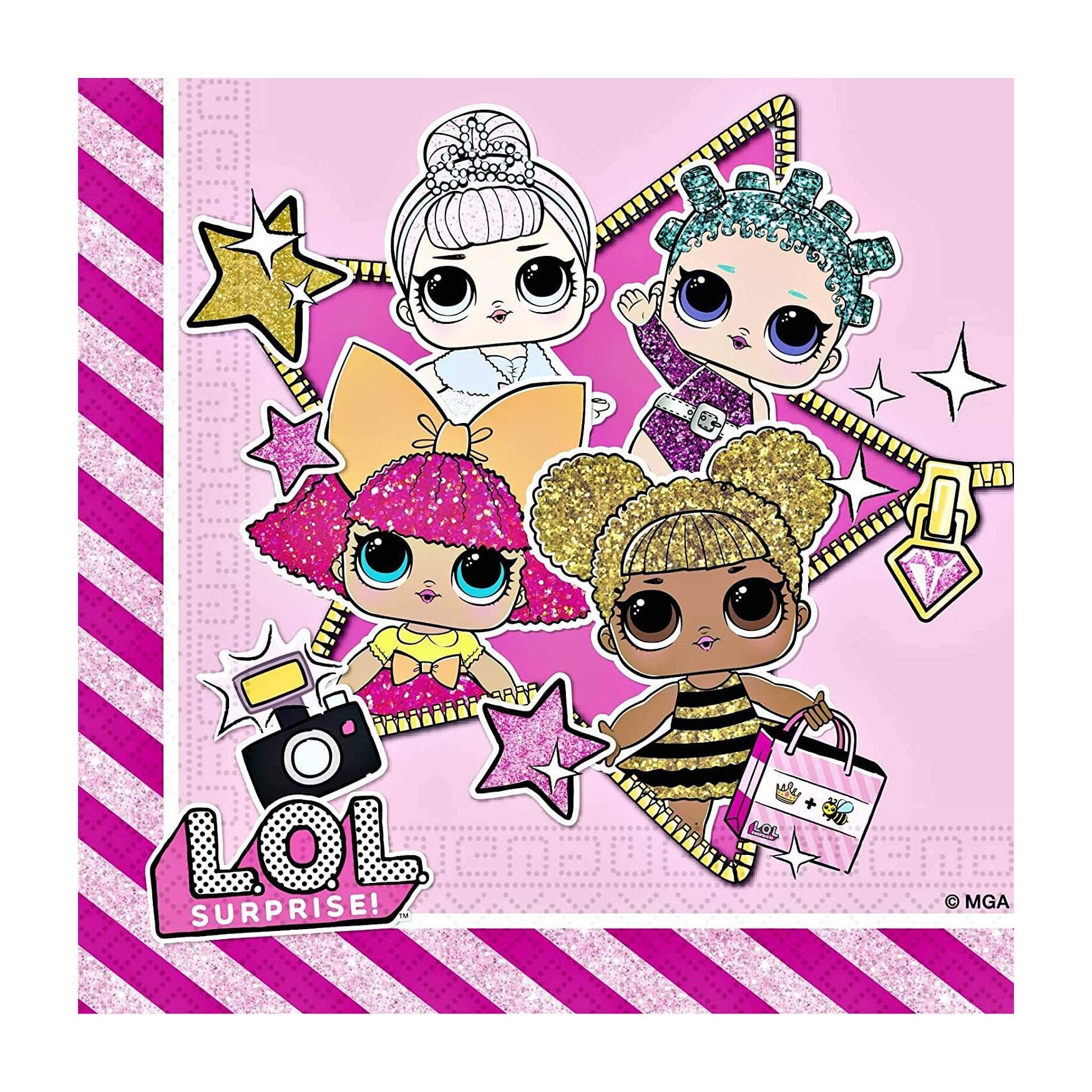 Set 20 servetele party din hartie LOL, 33x33 cm, 2 straturi