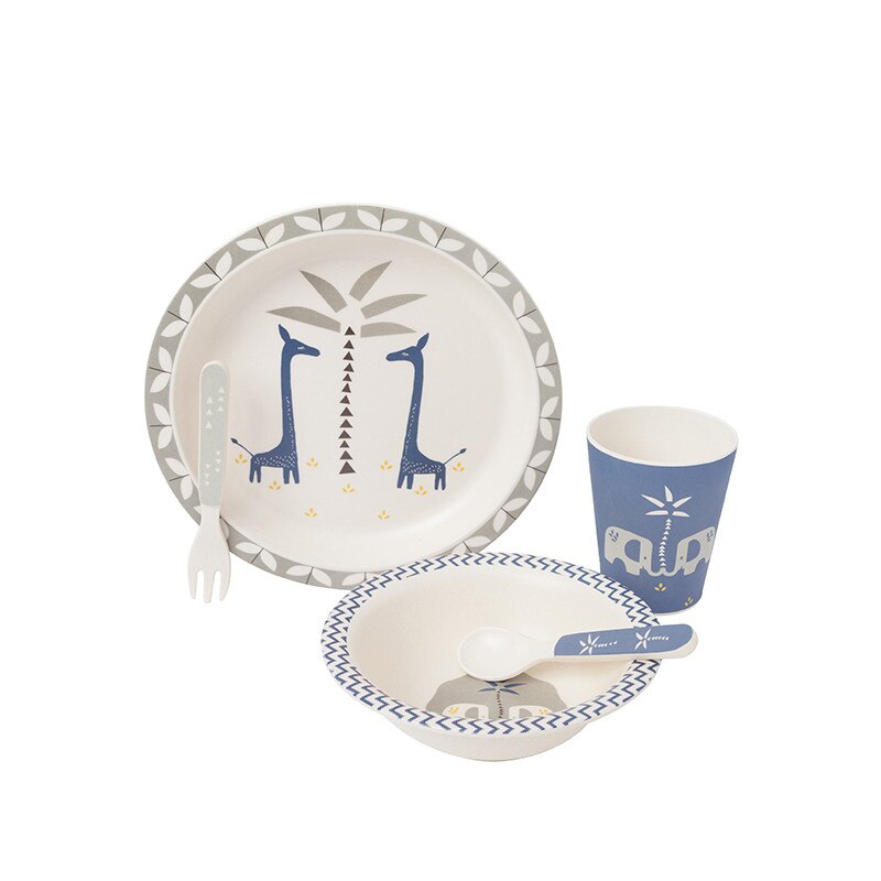 Set 5 piese pentru masa bebelusi, din bambus, Fresk, model Giraf