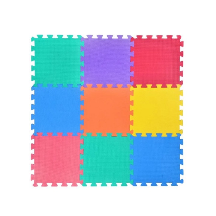 Covor din spuma pentru copii, tip puzzle, multicolor, 9 piese, termoizolant si moale, 90x90 cm