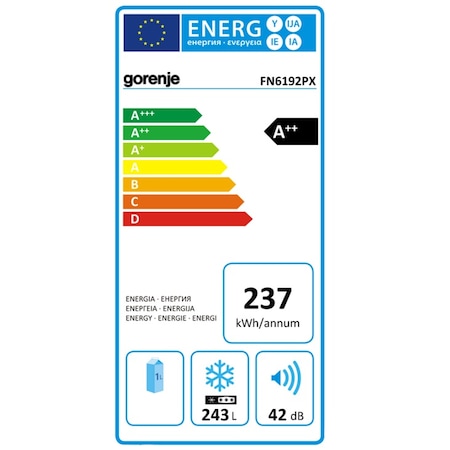 Congelator Gorenje FN6192PX, 277 l, No Frost, Clasa E, H 185 cm, Inox