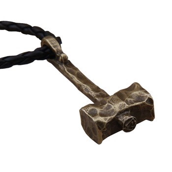 Divat - Viking kalapács medál bőr nyaklánccal, 60 cm