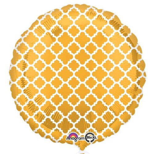 Balon folie, rotund, cu trifoi, auriu alb