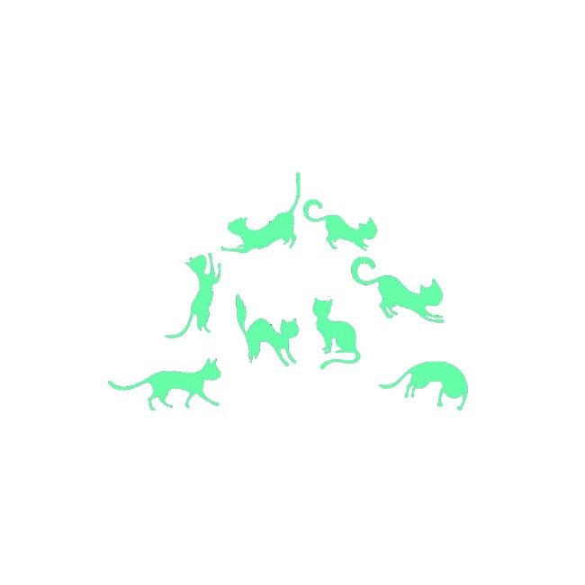 Sticker fosforescent cu pisici, 10x10cm, pentru intrerupator/priza, culoare verde