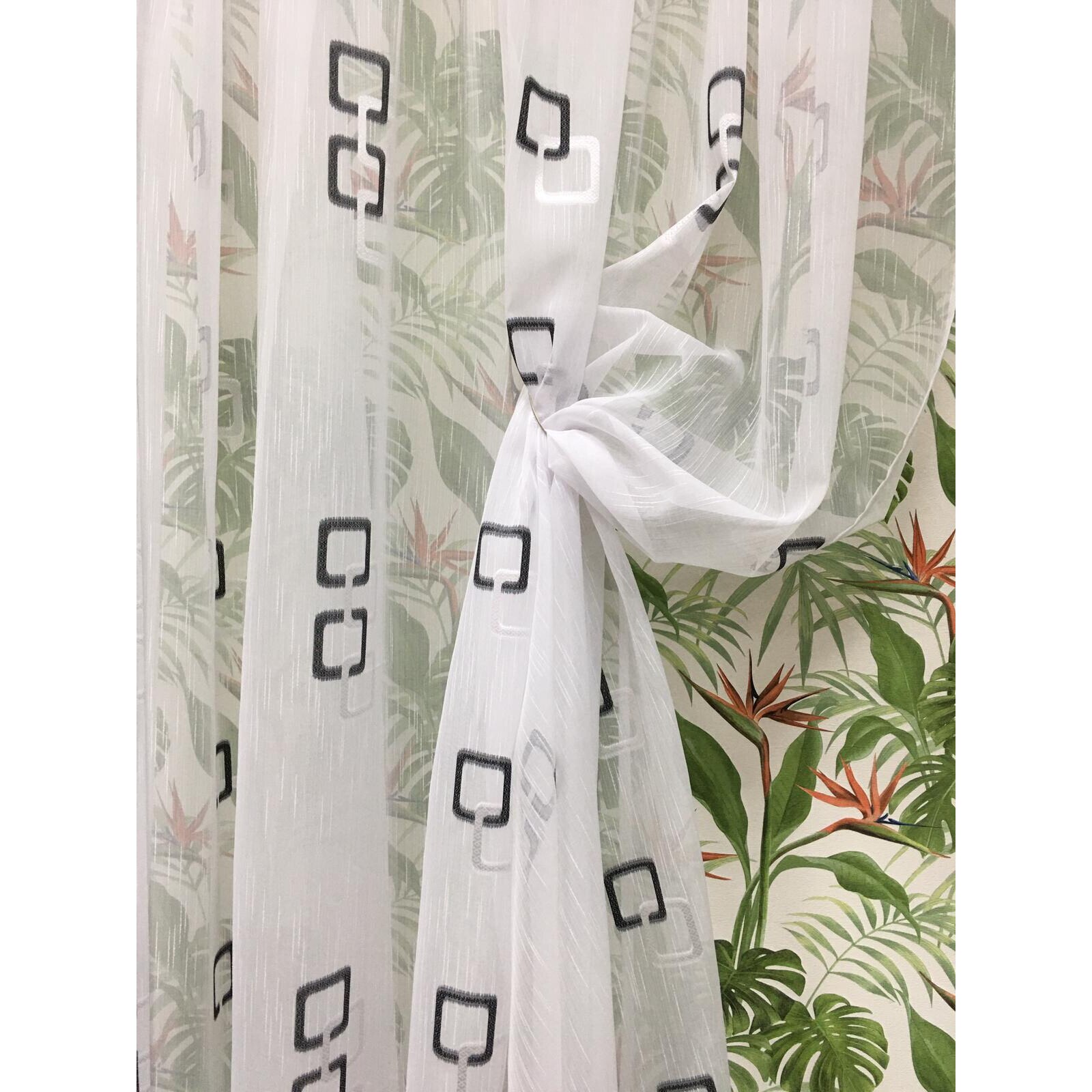 Perdea alba 300x245cm cu broderie alba si neagra, cu rejansa by Liz Line - RD1363