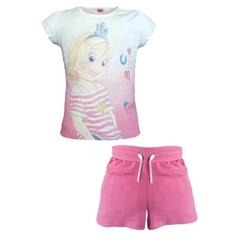Set tricou si pantaloni scurti fete Prinzessin Emmy, roz/alb, marimea 128 cm, 8 ani Set tricou si pantaloni scurti fete Prinzessin Emmy, roz/alb, marimea 128 cm, 8 ani