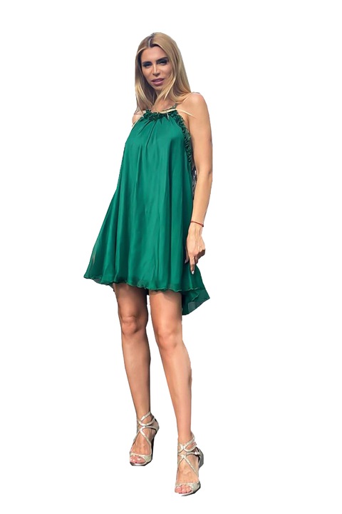 Ефирна лятна рокля, копринена, зелена, Зелен