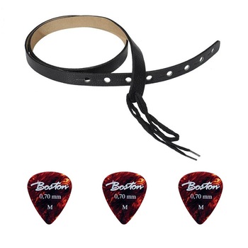 Set curea ukulele, Gaucho GSTU60-BK, piele + 3 pene Set curea ukulele, Gaucho GSTU60-BK, piele + 3 pene