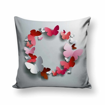 Perna decor, hipoalergenica, poliester + fibra poliester siliconizata, fluturi roz, 50 x 50 cm Perna decor, hipoalergenica, poliester + fibra poliester siliconizata, fluturi roz, 50 x 50 cm
