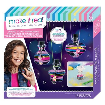 Set creativ Make it Real - 3 pandative stralucitoare cu nisip, 15 piese Set creativ Make it Real - 3 pandative stralucitoare cu nisip, 15 piese
