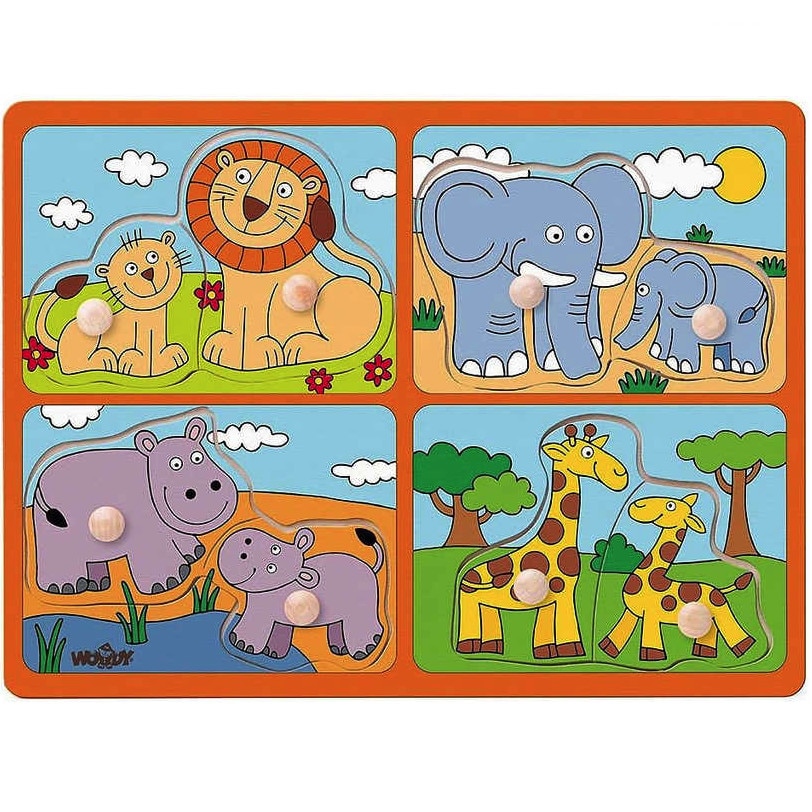 Puzzle Woodyland din lemn cu animale exotice 8 piese