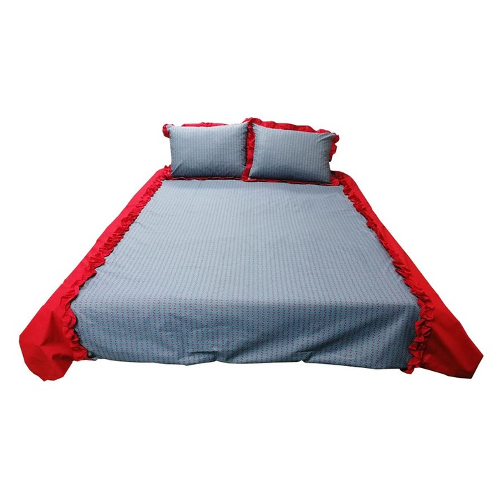Спално бельо Cristina, 4 части, червено/сиво, 100% сатениран памук, (1 х плик за завивка 195/220, 1 х чаршаф 230/250, 2 х калъфка за възглавница 50/70)
