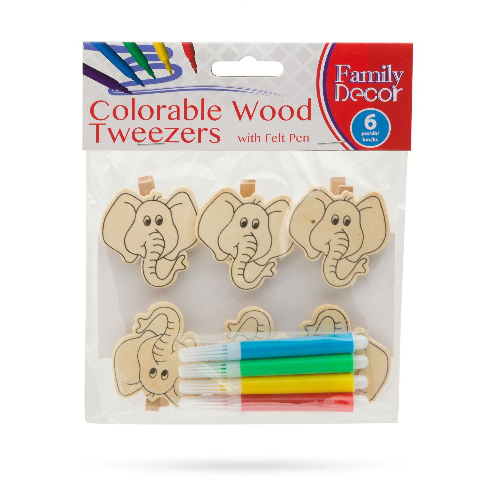 Set 6 cleme din lemn Family, Pentru hartii, Model elefant, 5 cm