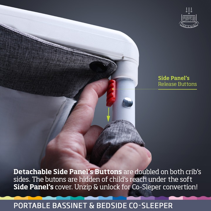 Бебешко легло Marcosm, 6 нива, С матрак, възглавница и мрежа против насекоми, 0 – 12 месеца