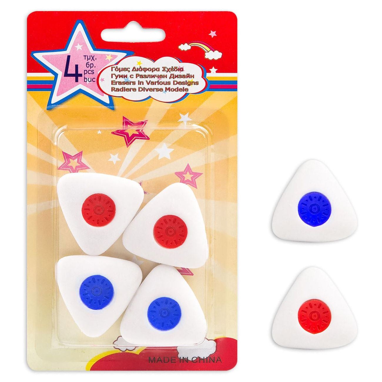 Set 4 radiere, Zola®, model triunghi, 2 rosii, 2 albastre