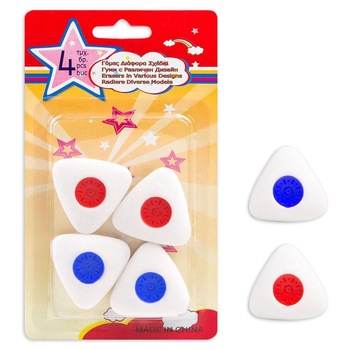 Set 4 radiere, Zola®, model triunghi, 2 rosii, 2 albastre Set 4 radiere, Zola®, model triunghi, 2 rosii, 2 albastre