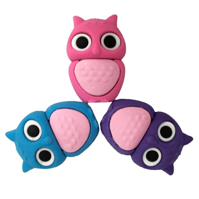 Set 3 radiere, Zola®, model bufnita, pentru creion, albastru / mov / roz