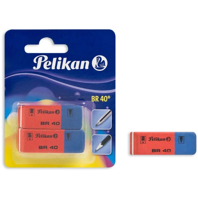 Set 2 radiere, Pelikan, pentru creion si pix, albastru / portocaliu