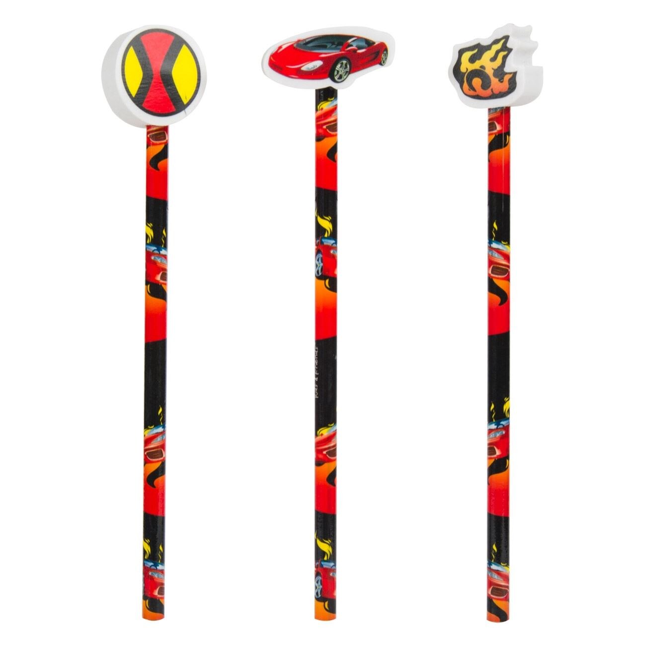 Set 3 creioane, Zola®, model cu radiera in forma de masina