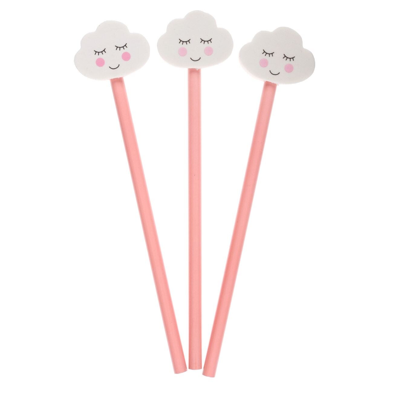 Set 3 creioane, Zola®, model cu radiera in forma de nori