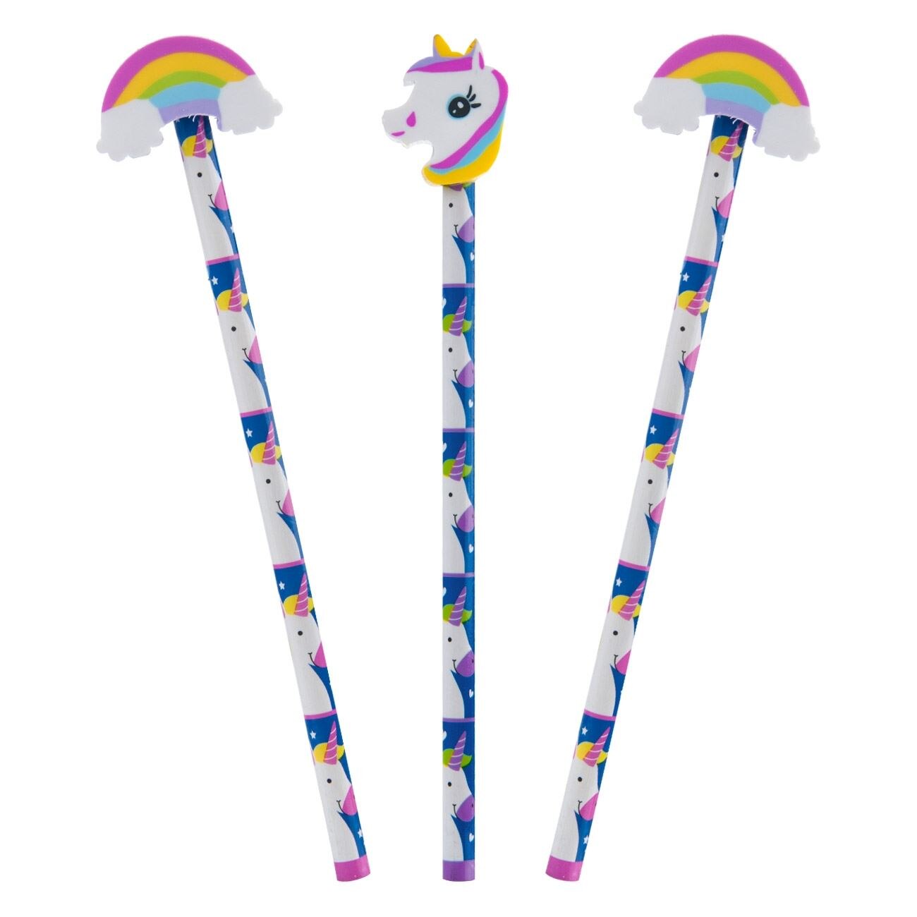 Set 3 creioane, Zola®, model cu radiera in forma de unicorn si nori
